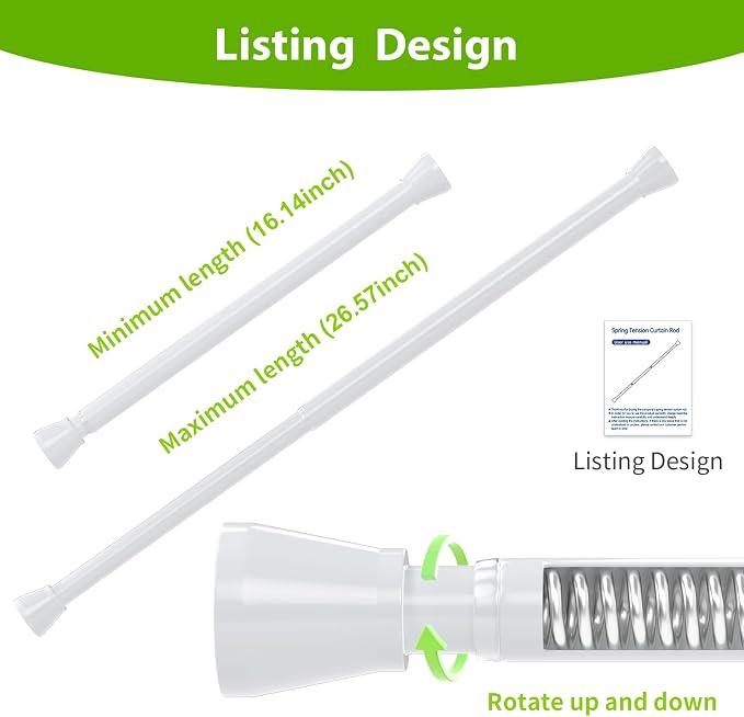 White Tension Rods 16 to 26 Inch Tension Curtain Rod Small Tension Rods - Image 2