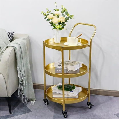 TRIROCKS 18 * 31" H Round Gold 3-Tier Rolling Bar Cart - Image 2