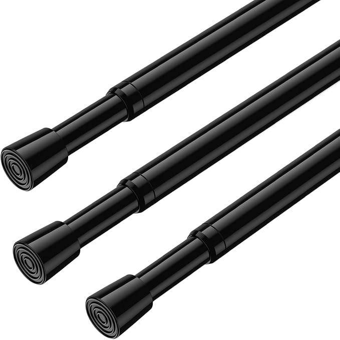 AIZESI Black Spring Tension Rods Adjustable 26 to 39 Tension Curtain Rod Small by AIZESITENSIONROD