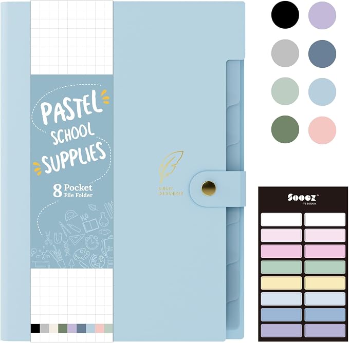 Sooez Aesthetic 8 Pocket Accordion File Organizer, Pastels Expanding File Folder by Sooez