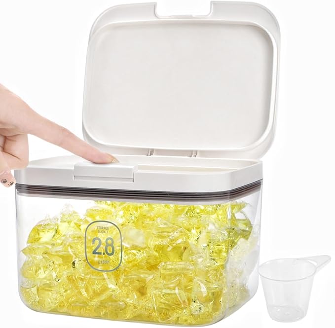 Tlence 94 OZ/2.8L Laundry Pods Container, One-Press Lid Laundry Powder Holder by Tlence