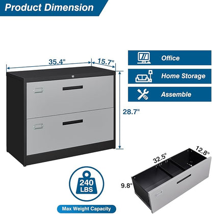 2 Drawer File Cabinet, Lateral Filing Cabinets - Image 3