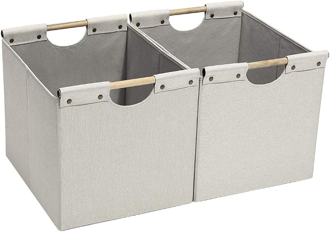HOONEX Large Foldable Storage Bins, Linen Fabric, 2 Pack, by HOONEX