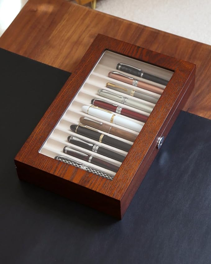 Wooden Pen Display Case – 12 Slot Lockable Fountain Pen Storage Box, Gift - Image 6