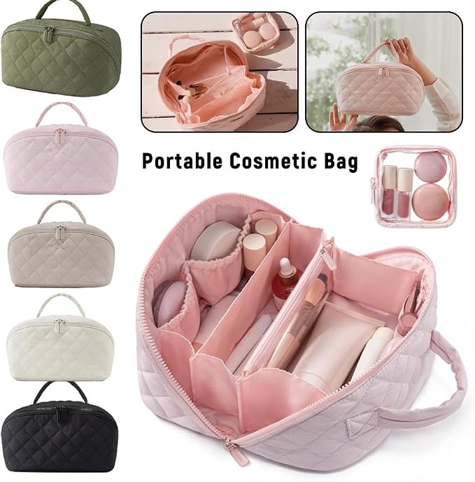 2026 Travel Makeup Bag for Women – 180° Lay-Flat Puffy Cosmetic Organizer - Image 2