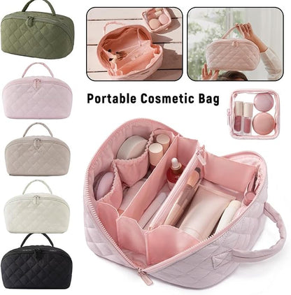 2026 Travel Makeup Bag for Women – 180° Lay-Flat Puffy Cosmetic Organizer - Image 2