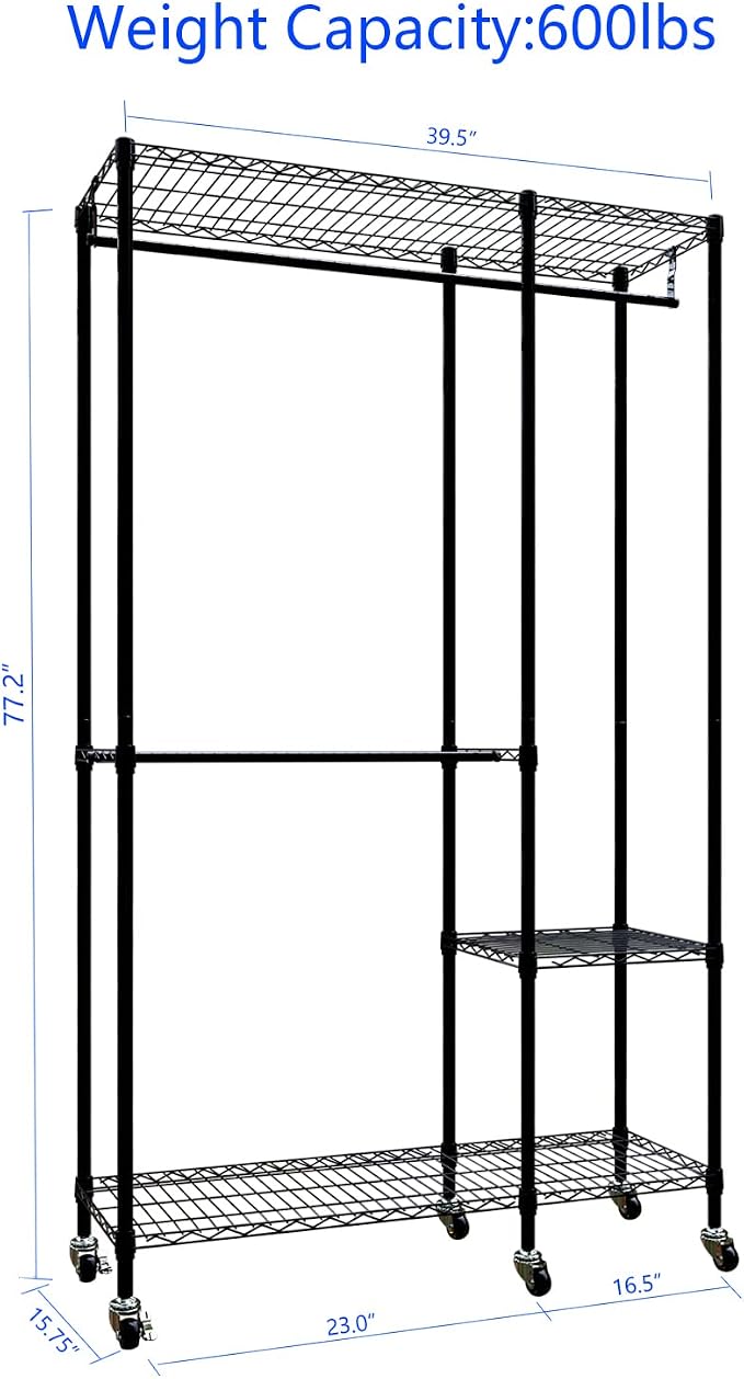 Portable Closets Heavy Duty Garment Rack Adjustable Rolling Clothes Rack - Image 4