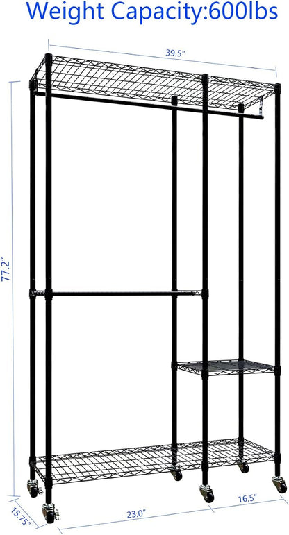 Portable Closets Heavy Duty Garment Rack Adjustable Rolling Clothes Rack - Image 4
