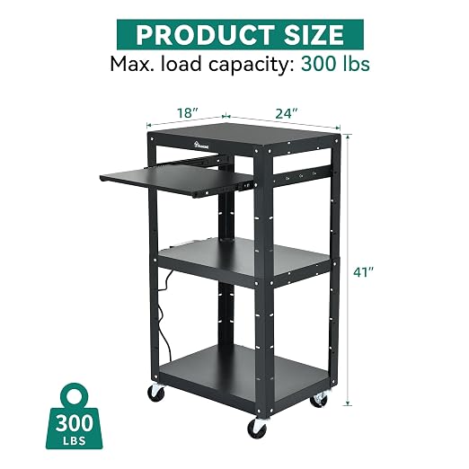 YITAHOME AV Cart on Wheels, 3-Shelf Metal Presentation Utility Cart - Image 5