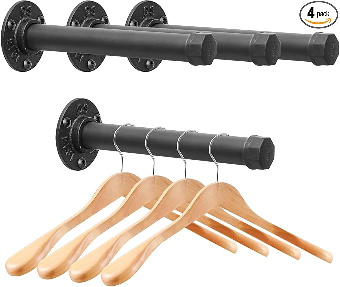 Cast Iron Wall Mounted Clothes Rack, Heavy Duty Industrial Pipe Clothing Rack by Cazzon