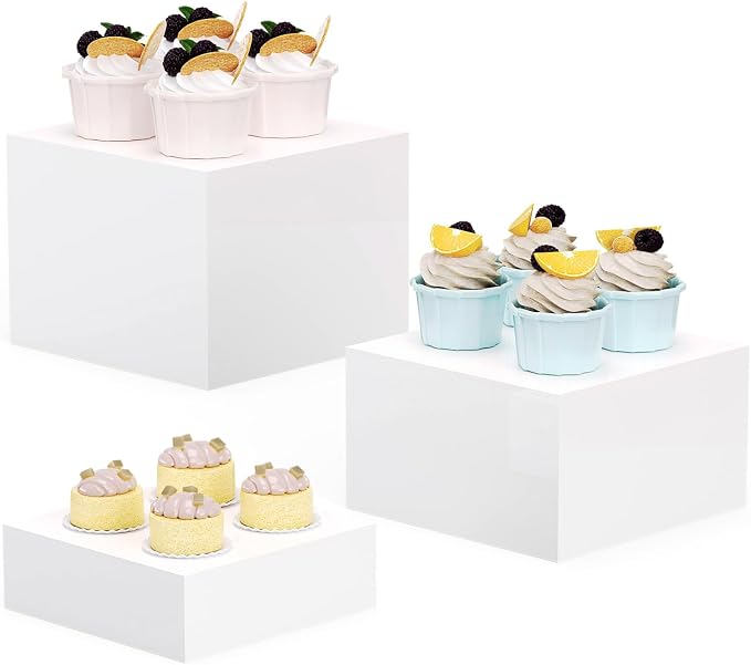 White Acrylic Food Display Risers Boxes Party Wedding Dessert Table Buffet by LUOBAO