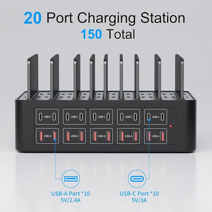 150W/35A Charging Station for Multiple Devices, 20 Port USB C Fast Charging - Image 2