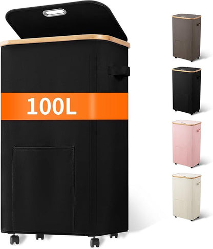 Vincona Laundry Basket with Wheels, Tall Dirty Clothes Hamper on Wheels by Vincona