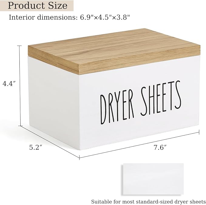 Dahey Dryer Sheet Holder with Lid Wooden Laundry Sheet Container Dispenser - Image 3