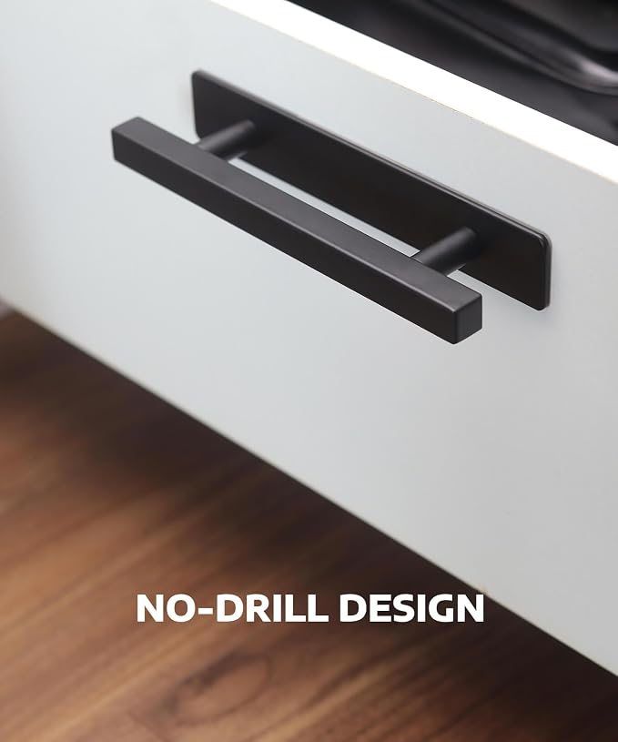 RVPEKUPE 2 Pack Self Adhesive Cabinet Handles Matte Black No Drill Drawer Pulls - Image 2
