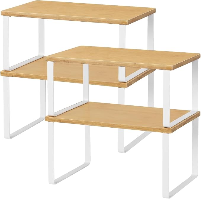 NEX Bamboo Kitchen Cabinet and Counter Shelf Organizer, Stackable & Expandable by NEX