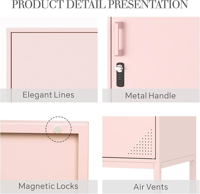 Pink Metal Locker Cabinet, 59.1" Lockable Storage Locker - Image 5