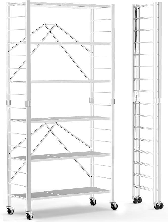 Himix 6 Tier Foldable Storage Shelves, Expandable Folding Bookshelf by Himix