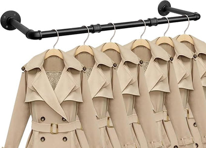 Industrial Iron Pipe Clothes Hanging Bar DIY Wall-Mounted Garment Rack Heavy by Jeasor