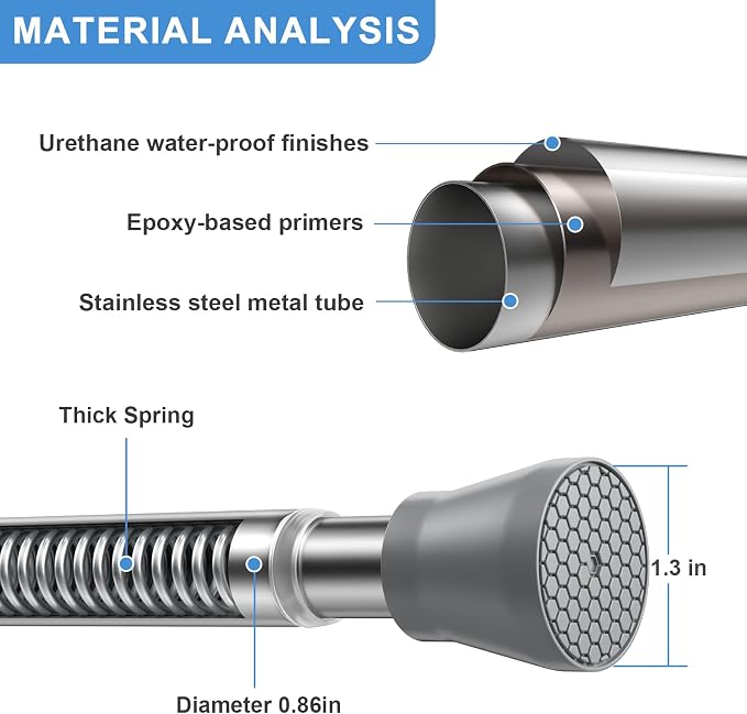 Shower Curtain Rod 45-77 Inch Silver Shower Rod Tension Rod Adjustable Curtain - Image 3