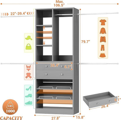 Besiost Closet System, 4.2–8.8 FT Closet Organizer - Image 3