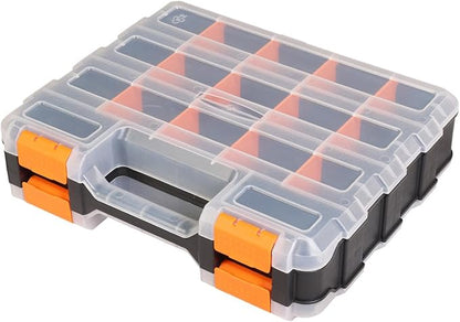 Jack Boss Tool Box with Transparent Lid, Double Side 34-Compartments Organizer by JACKBOSS