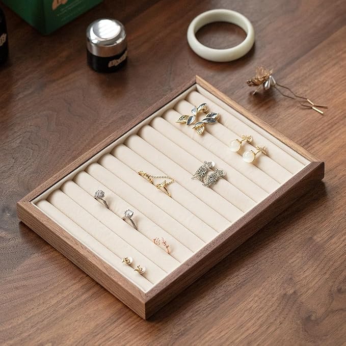 12-Line Black Walnut Wooden Jewelry Tray - Image 4