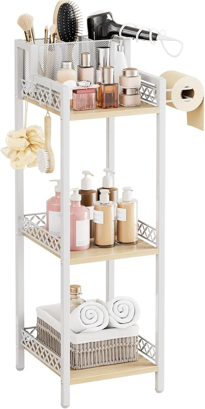 Slim Bathroom Storage Shelf Unit, 3 Tier Corner Storage, Rustic Makeup Organizer by HomeLivingStorageOrganizer