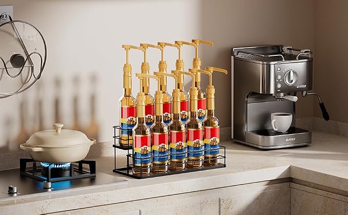 10 Bottle Capacity Coffee Syrup Organizer 2 Tier Coffee Syrup Stand Shelf - Image 5