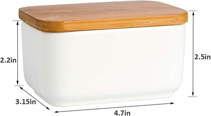 Porcelain Butter Dish with Lid, Ceramic Butter Dish with Bamboo Lip, Butter - Image 7