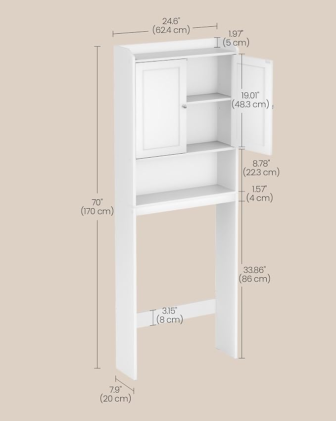 VASAGLE Over the Toilet Storage Cabinet, Adjustable Shelves, Space-Saving | - Image 5