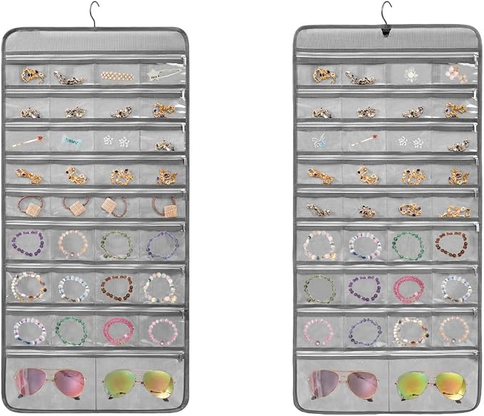 Travel Jewelry Organizer Dual Sided Hanging Earring Holder Bracelet Storage by TEMUORG