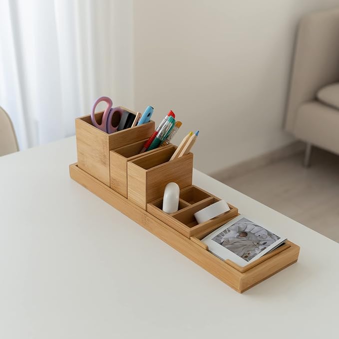 Bamboo Vanity Tray, 6-Piece Bathroom Countertop Vanity Tray Set, Makeup Kitchen - Image 4