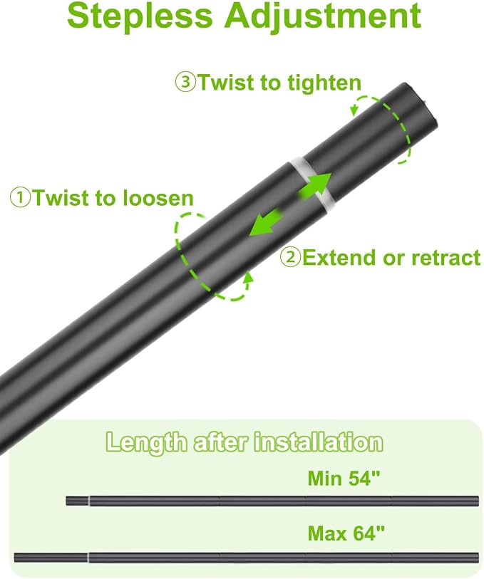 Closet Rod for Hanging Clothes, 54 to 64 Inches Adjustable Heavy Duty Closet Rod - Image 2