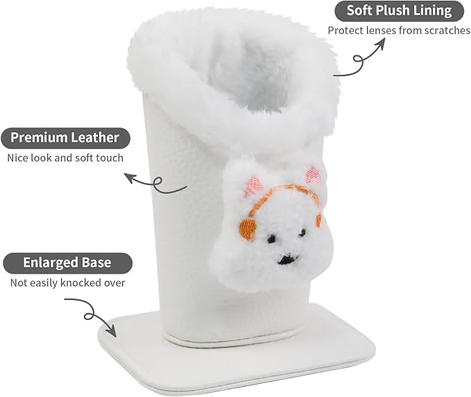 Plush Lined Eyeglasses Holder, Cute Magnetic PU Leather Glasses Stand Case - Image 2