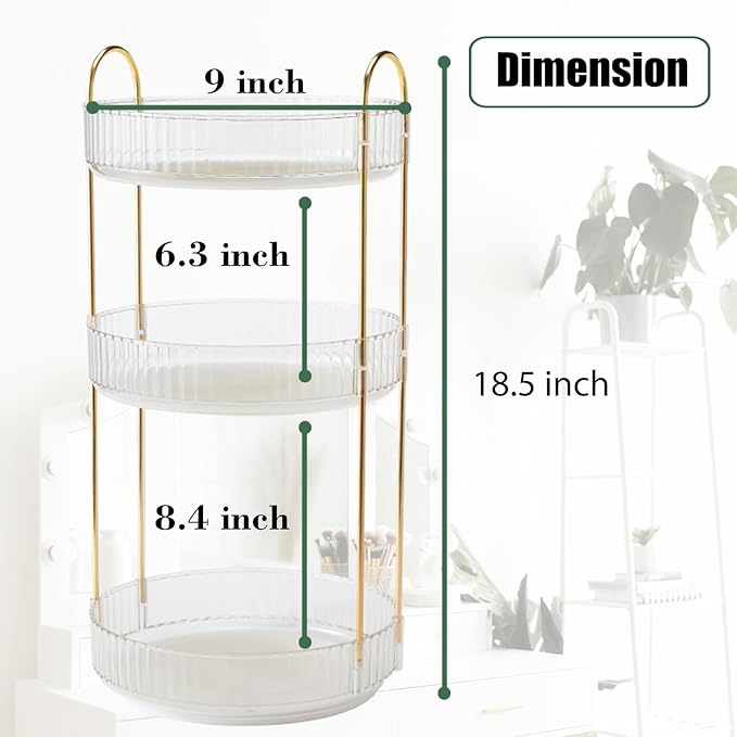 Rotating Makeup Organizer Countertop 3 Tier Lazy Susan Trays Clear Skincare - Image 6