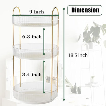 Rotating Makeup Organizer Countertop 3 Tier Lazy Susan Trays Clear Skincare - Image 6