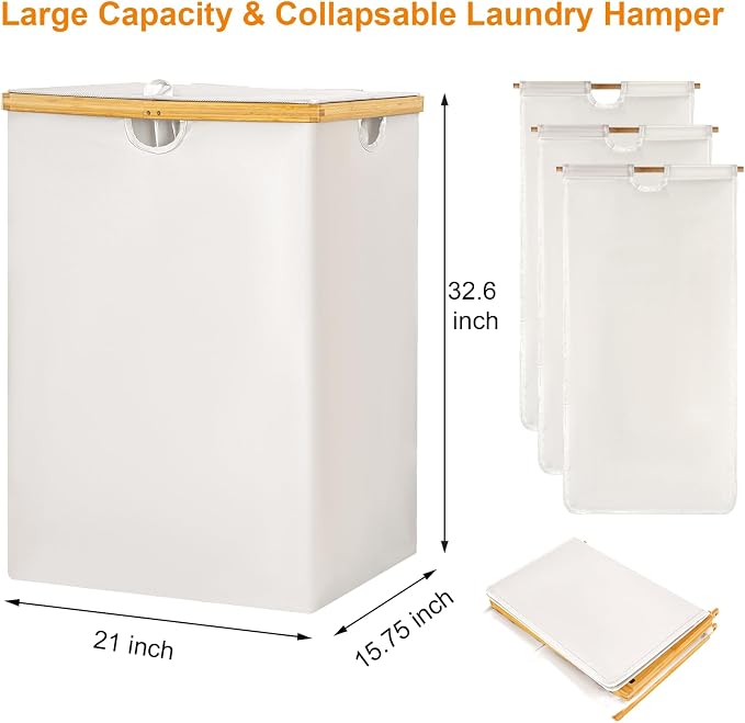 WOWLIVE 180L Laundry Hamper 3 Section, Bamboo Laundry Basket - Image 7