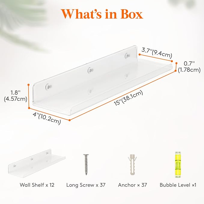 Lifewit Floating Shelves for Wall, 12 Pack Clear Acrylic Shelf 15" Room Decor - Image 3