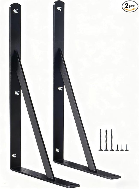 2 Pack L16 x H 10" Black Heavy Duty Shelf Brackets by MHMYDZ