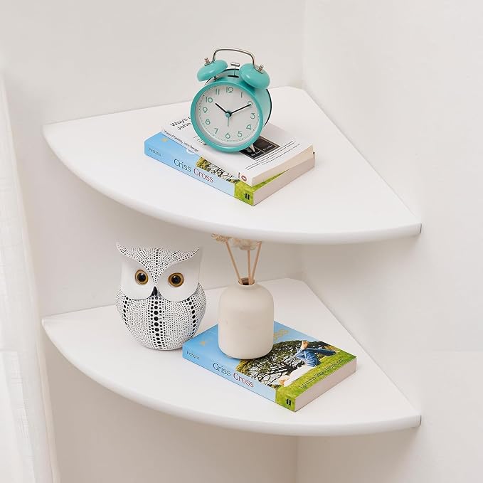 Corner Shelves, Floating Corner Shelf, Round End Wall Mount by Coamily