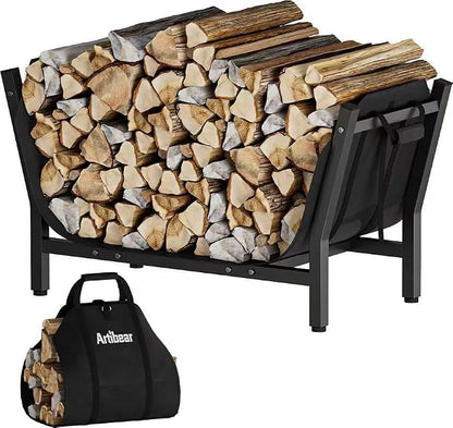 28 Inch Firewood Rack with 900D Canvas Log Carrier Bag, Outdoor Indoor Log by Artibear