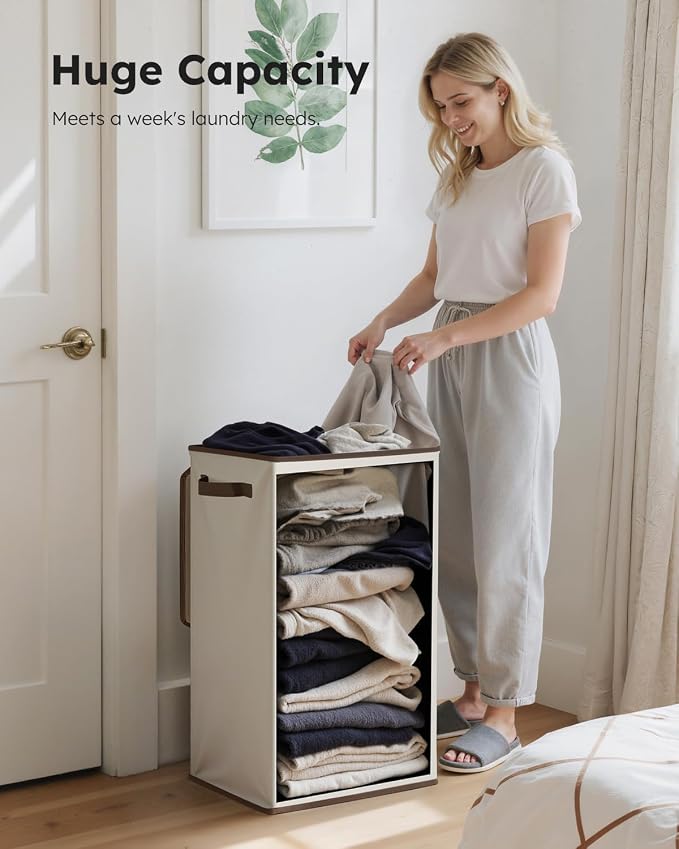 SOLEDI Laundry Hamper with Lid 90L Large & Tall Collapsible Laundry Basket - Image 3