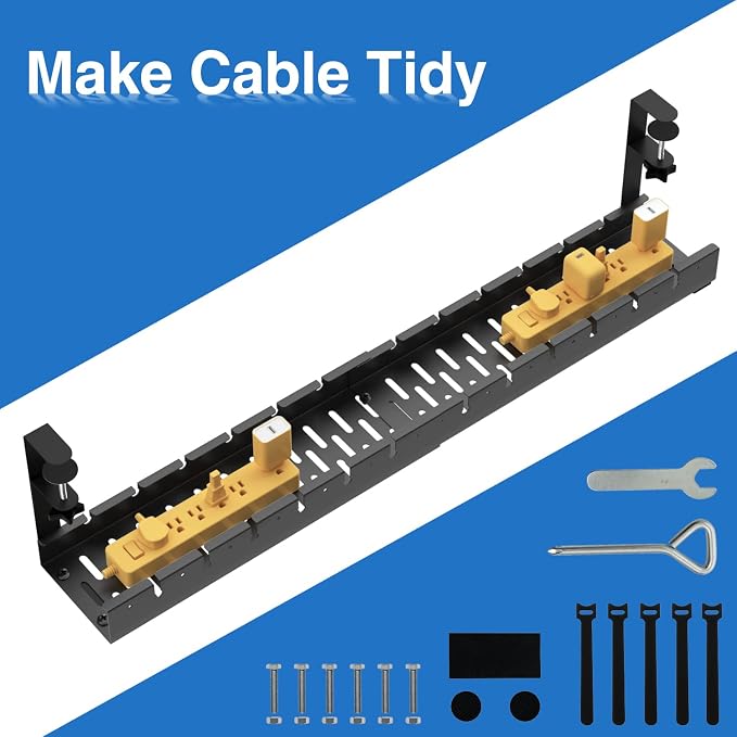 No Drilling Extendable Under Desk Cable Management, Metal Cable Management Tray - Image 7