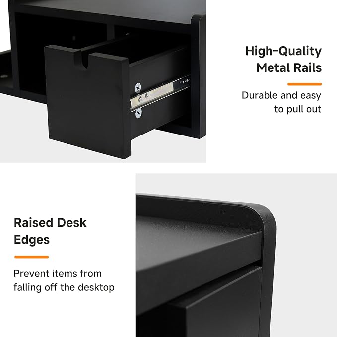 Floating Nightstand with Drawer & Shelf, Wall Mounted Bedside Table - Image 7