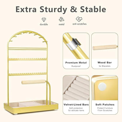 Multi-Functional Jewelry Holder Organizer Necklace Display Stand Velvet Lined - Image 4