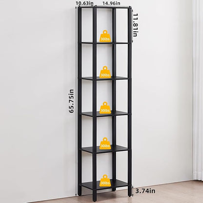 YUFAM 6 Tier Tall Skinny Bookshelf, Narrow Bookcase, Wooden Shelf, Narrow Shelf - Image 2