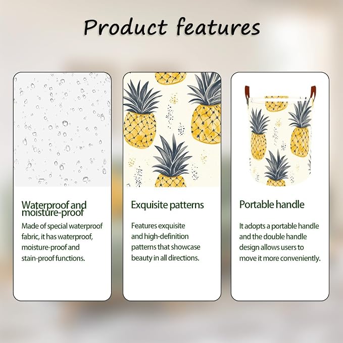 Laundry Baskets 15.7x19.7 Inch Pineapple Tropical Design Collapsible Laundry - Image 2