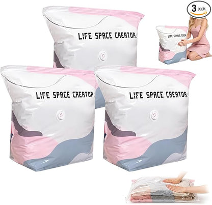 3 PACK No-Pump Vacuum Storage Bags, Cube Compression Life Space Saving Storage by Unknown