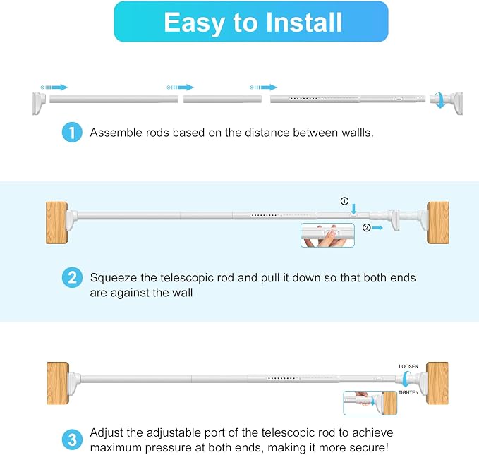 White Closet Rods For Hanging Clothes, 41-126 In heavy duty tension rod | - Image 8